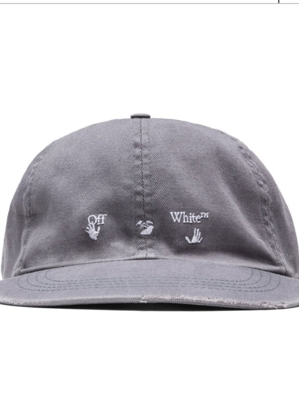 Off-White Grey Washed Cotton Baseball Cap with Hand Motif
